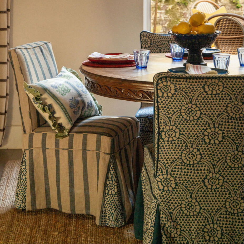 Ivan Dual Use Printed Linen Prussian Blue/Natural