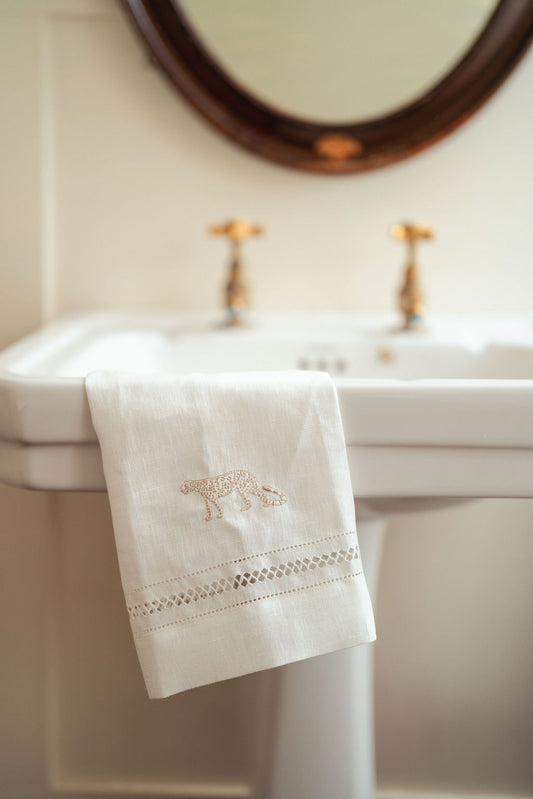 Diamond Stitch Hand Towel with Leopard Embroidery
