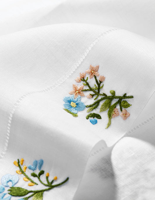 Field Flower Hand Towel in Pure White with Pastel Broderie