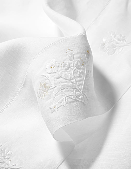 Field Flower Hand Towel in Pure White with Blanc Broderie