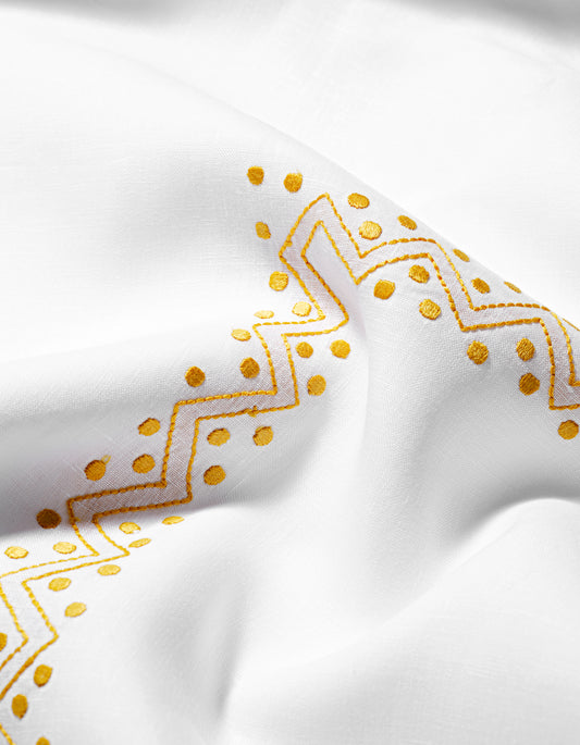 Sheherazade Duvet Cover in Pure White with Ochre Broderie