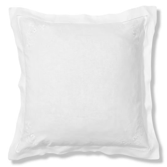 Field Flower Oxford Pillowcase in Pure White with Blanc Broderie