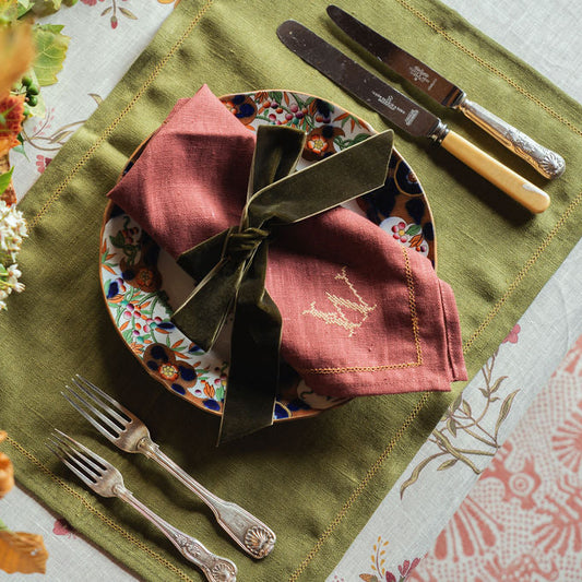 Set of Marsala Napkins with Contrast Hemstitch