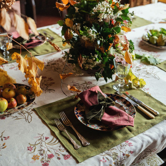 Set of Monogrammed Marsala Napkins with Ochre Hemstitch