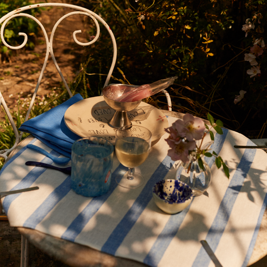 Bold Stripe Linen Cornflower Blue/White