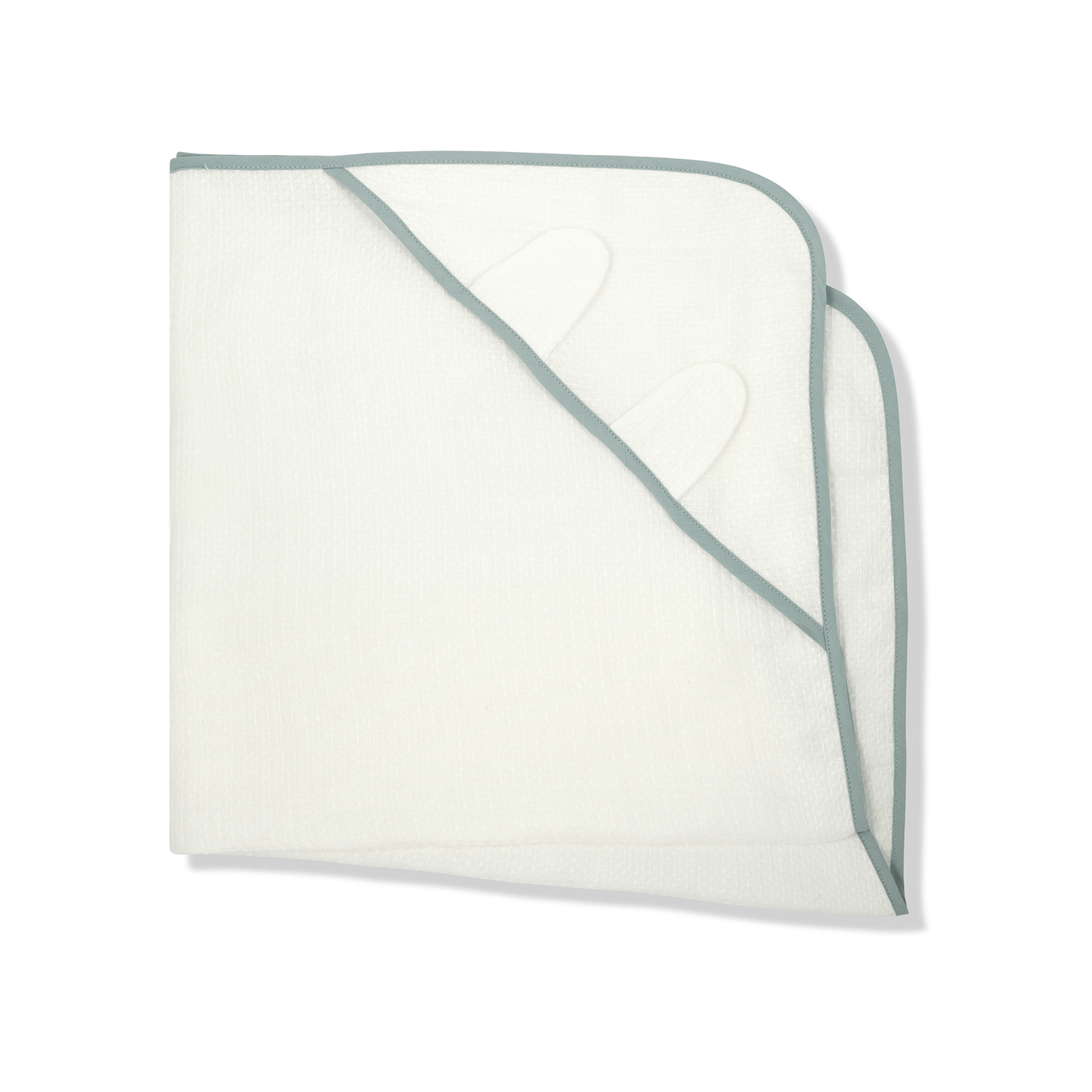 Baby Towel with Ears in Ivory White Waffle with Parma Grey trim