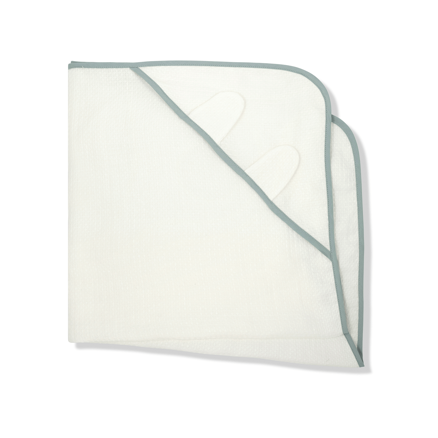 Baby Towel with Ears in Ivory White Waffle with Parma Grey trim