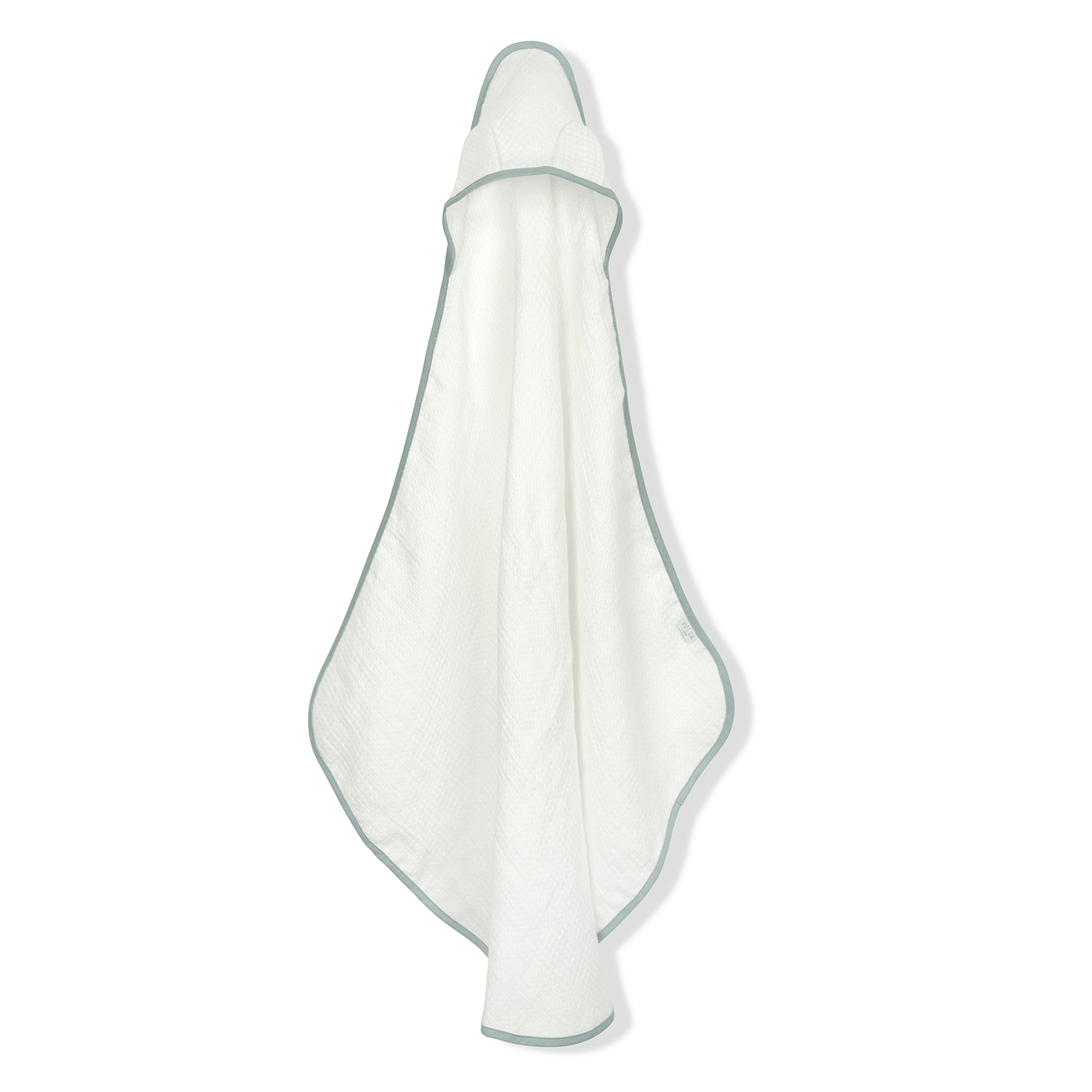 Baby Towel with Ears in Ivory White Waffle with Parma Grey trim