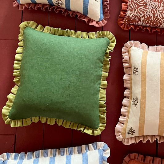 Botanical Green Cushion with Moss Green Frill