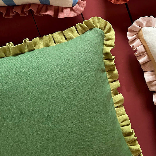 Botanical Green Cushion with Moss Green Frill