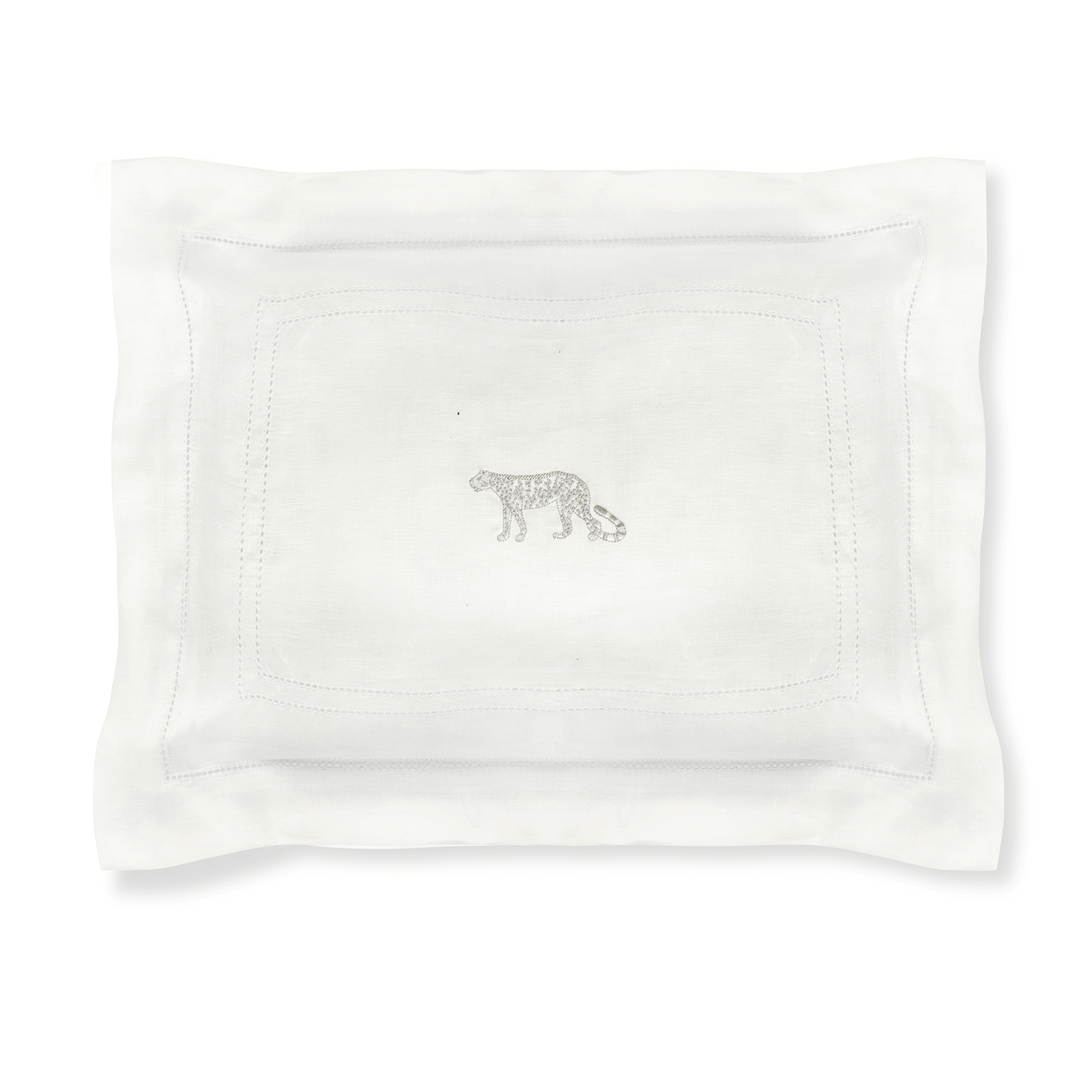 Boudoir Pillow with Ivory White Hemstitch and Leopard Embroidery