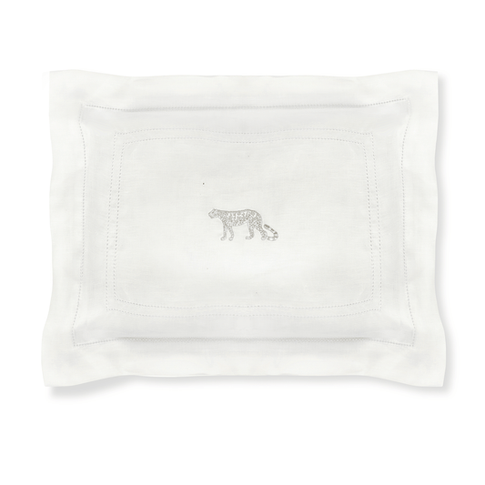 Boudoir Pillow with Ivory White Hemstitch and Leopard Embroidery