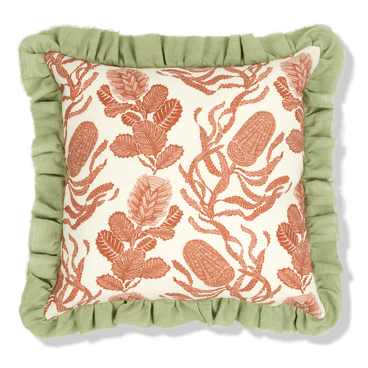 Cape Botanical in Terracotta Cushion with Eucalyptus Frill