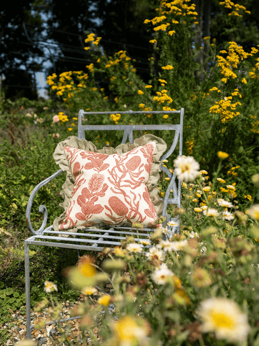 Cape Botanical in Terracotta Cushion with Eucalyptus Frill