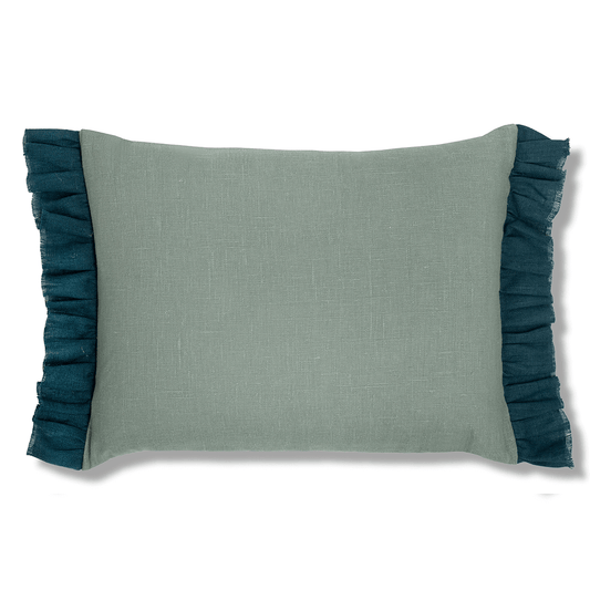 Celadon Cushion with Teal Frill
