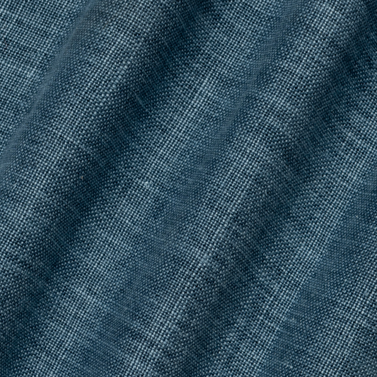 detail image of mid weight laundered linen in delft blue