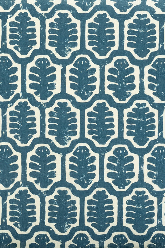 Sample – Dual Use Printed Linen Adinkra Prussian Blue/Oyster