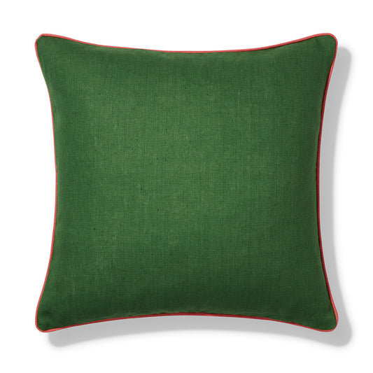 Emerald Cushion with Coral Trim - Volga Linen