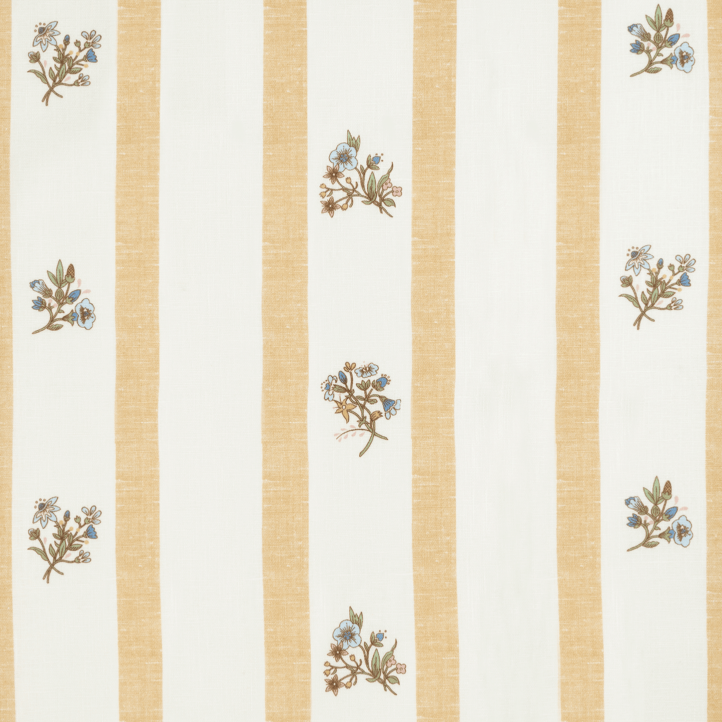 Paper-Backed Flax & Field Posy Stripe Printed Linen Wallcovering Ochre/Pale Oyster