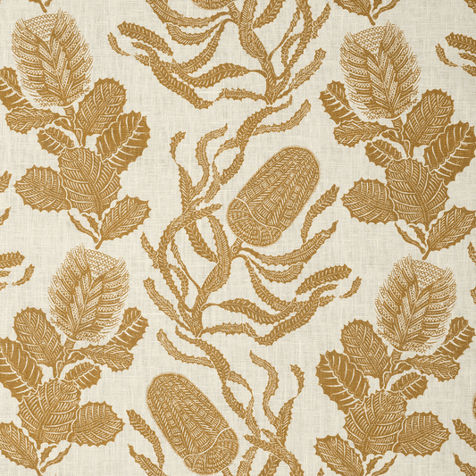 Sample – Cape Botanical Dual Use Printed Linen Old Gold/Oyster
