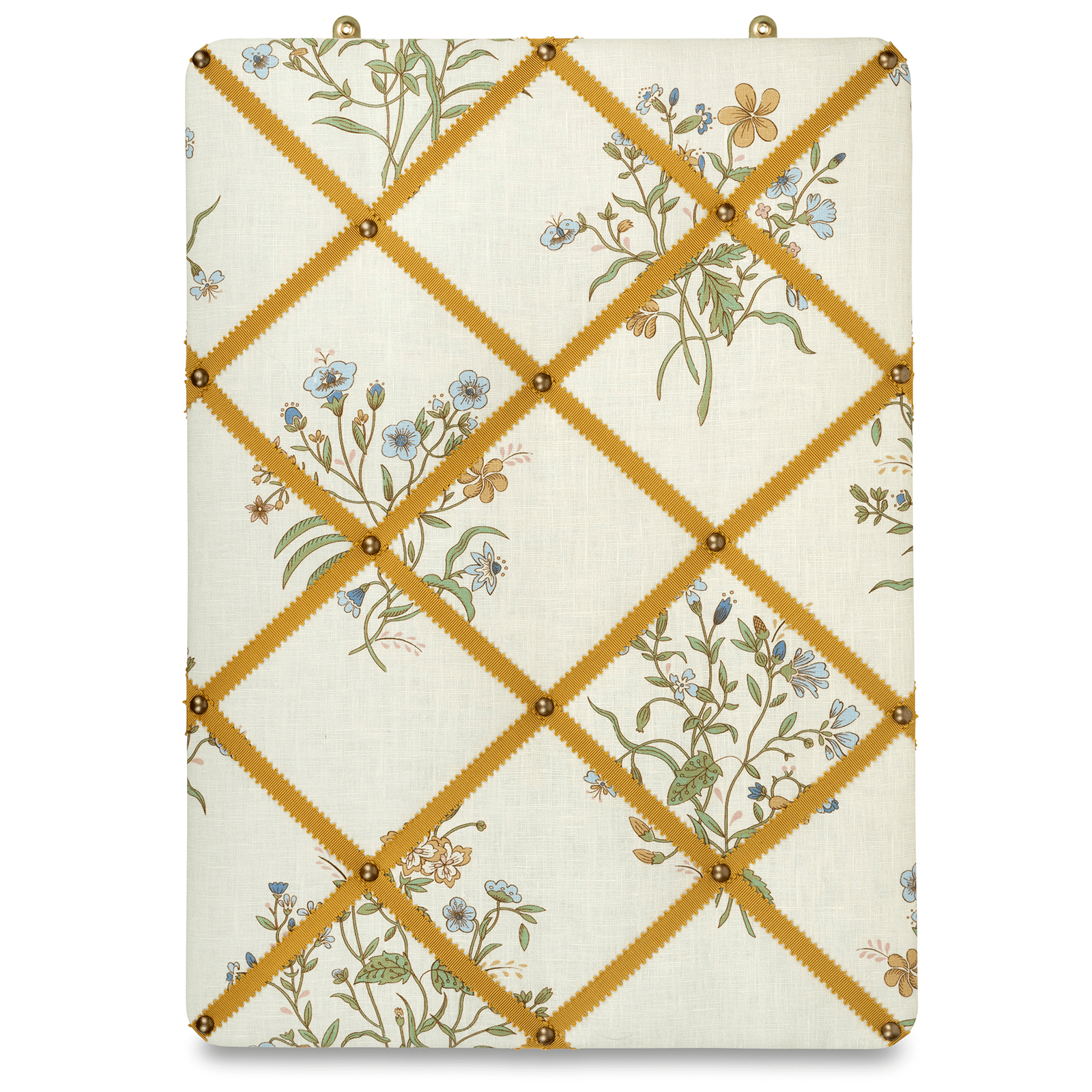 Ribboned Bulletin Board in Volga's Flax & Field Flower Pint with Ochre Trim