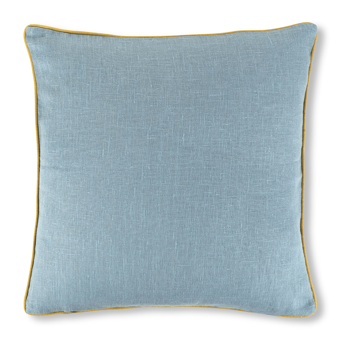 chambray blue reverse side of cushion with ochre trim