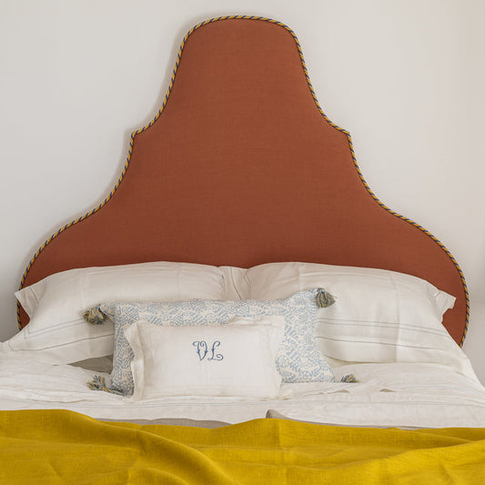 Showroom Ex-display King Size Huguenot Headboard in Light Weight Plain Linen, Terracotta