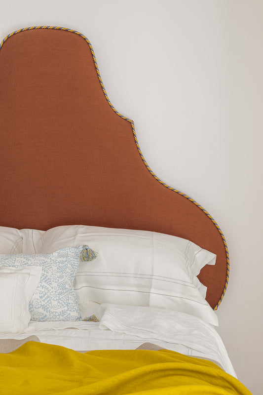 Showroom Ex-display King Size Huguenot Headboard in Light Weight Plain Linen, Terracotta