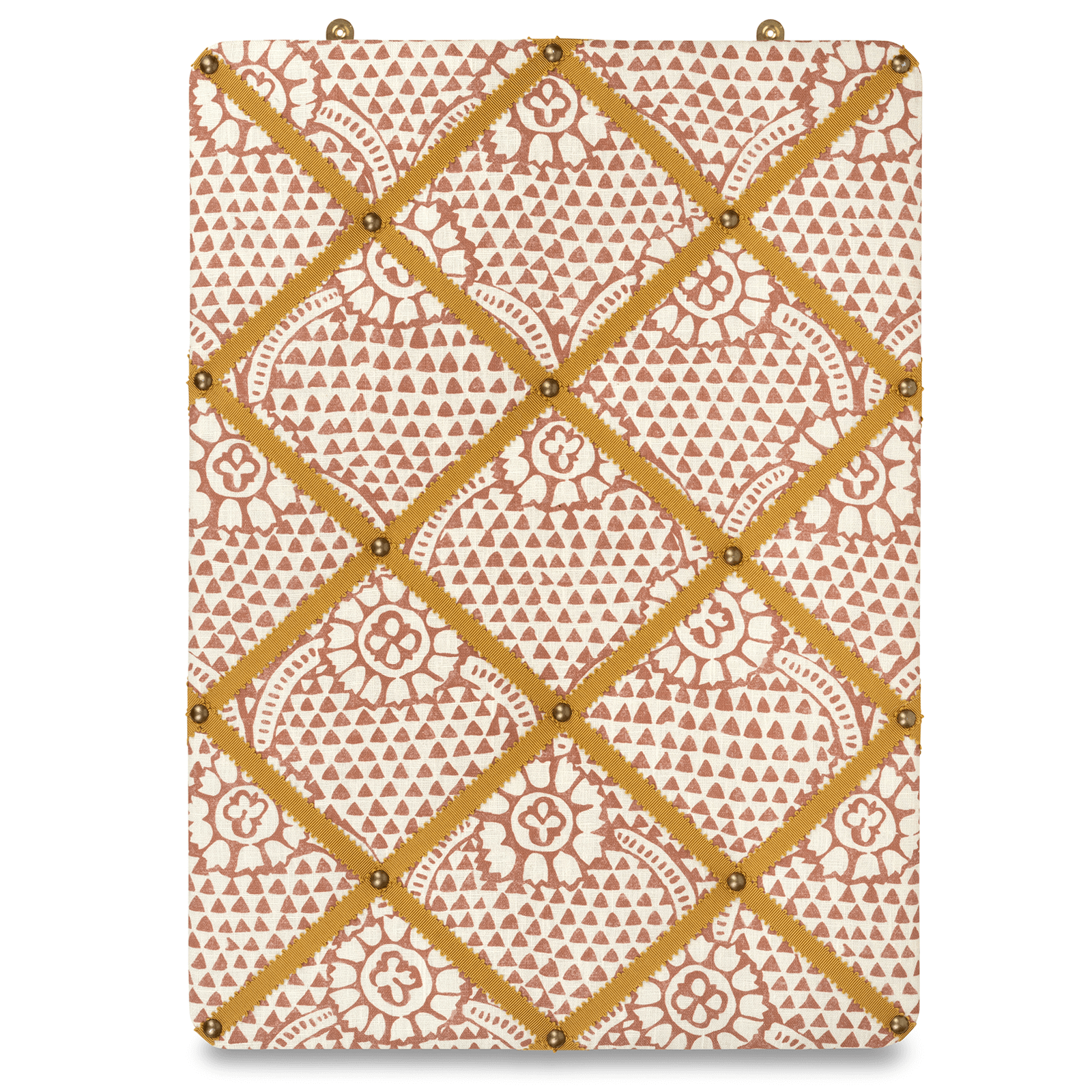 Ribboned Bulletin Board in Volga's Ivan Print in Terracotta with Ochre Trim
