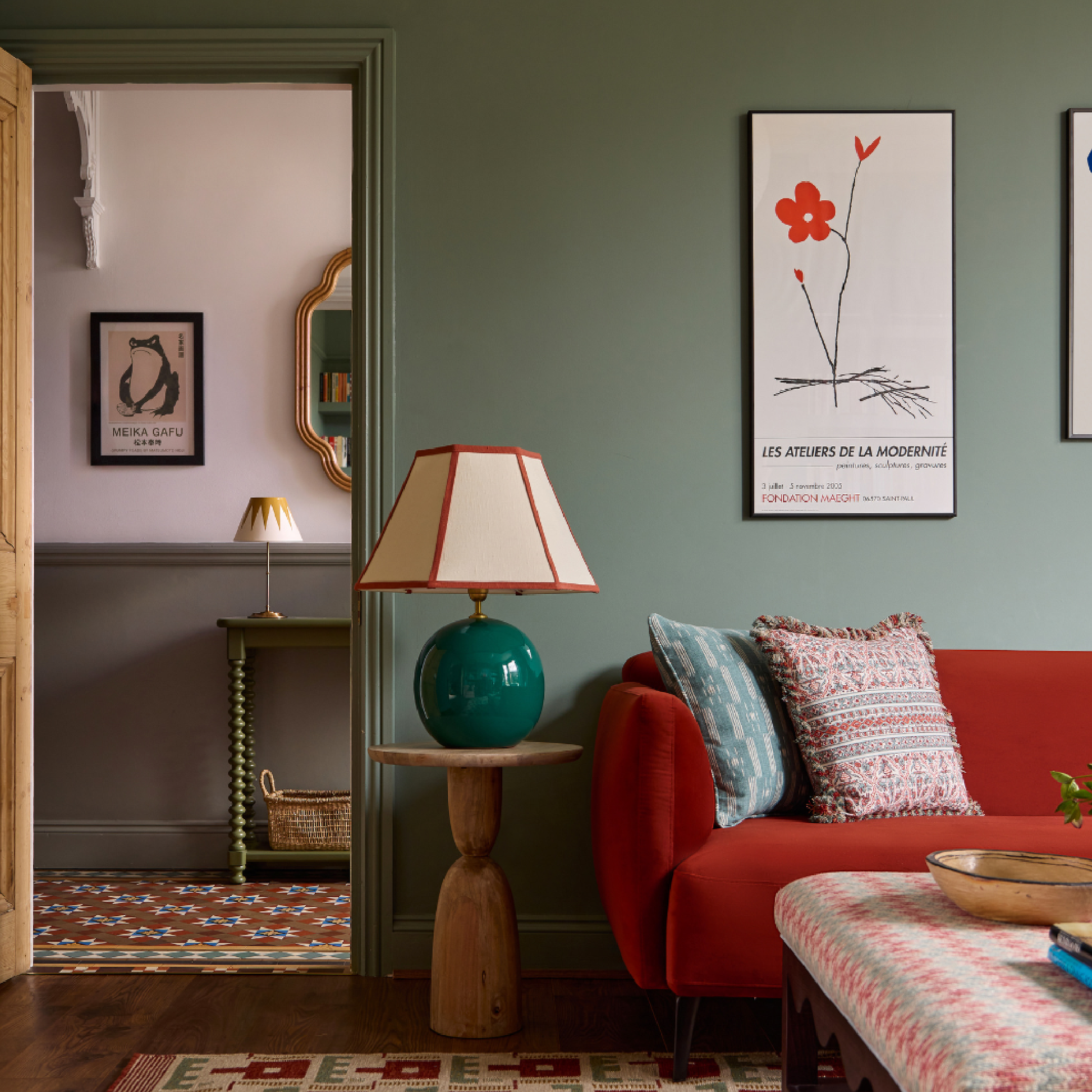 lifestyle image of hexagonal lampshade with contrast trim