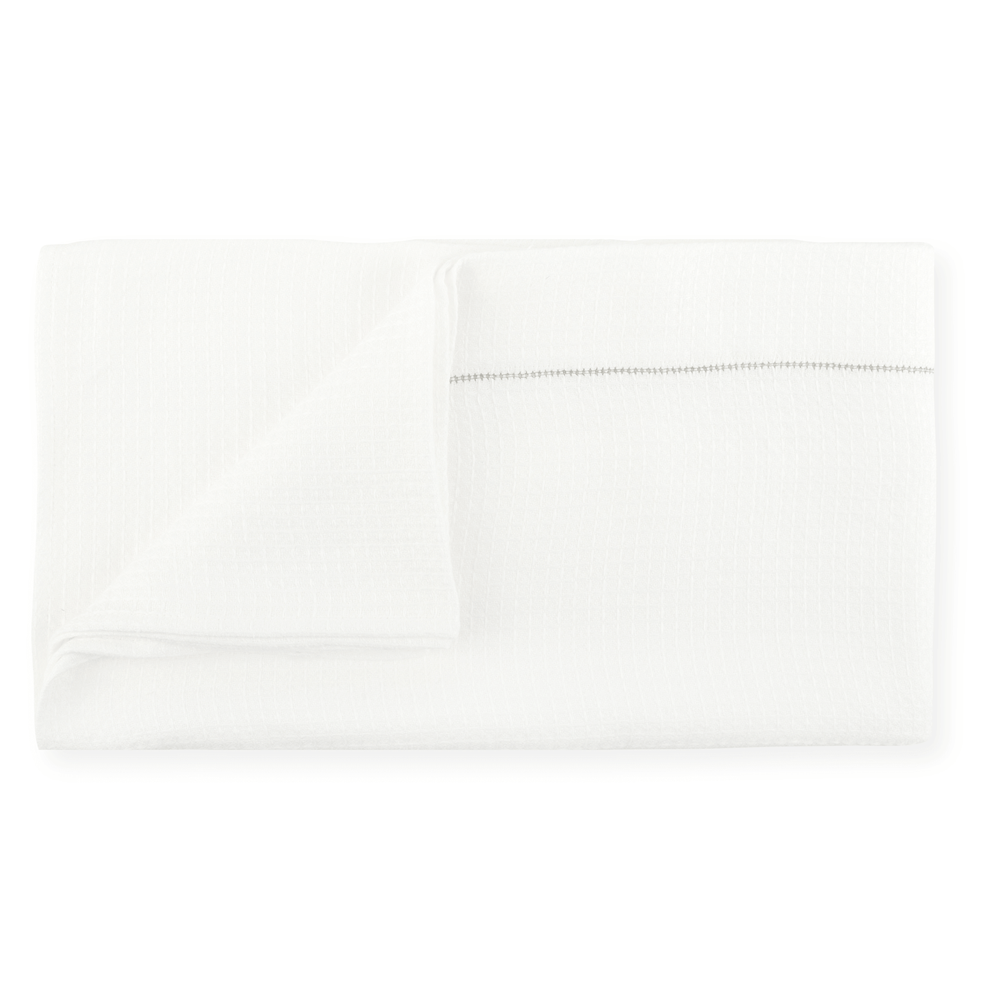 Liège Bath Sheet in Ivory White Waffle with Olive Hemstitch