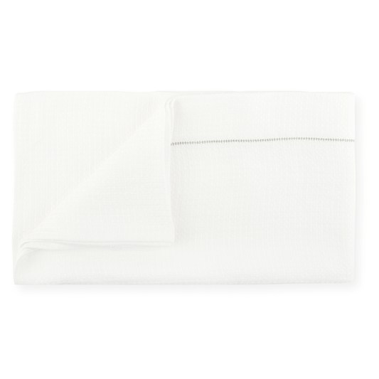 Liège Bath Sheet in Ivory White Waffle with Olive Hemstitch