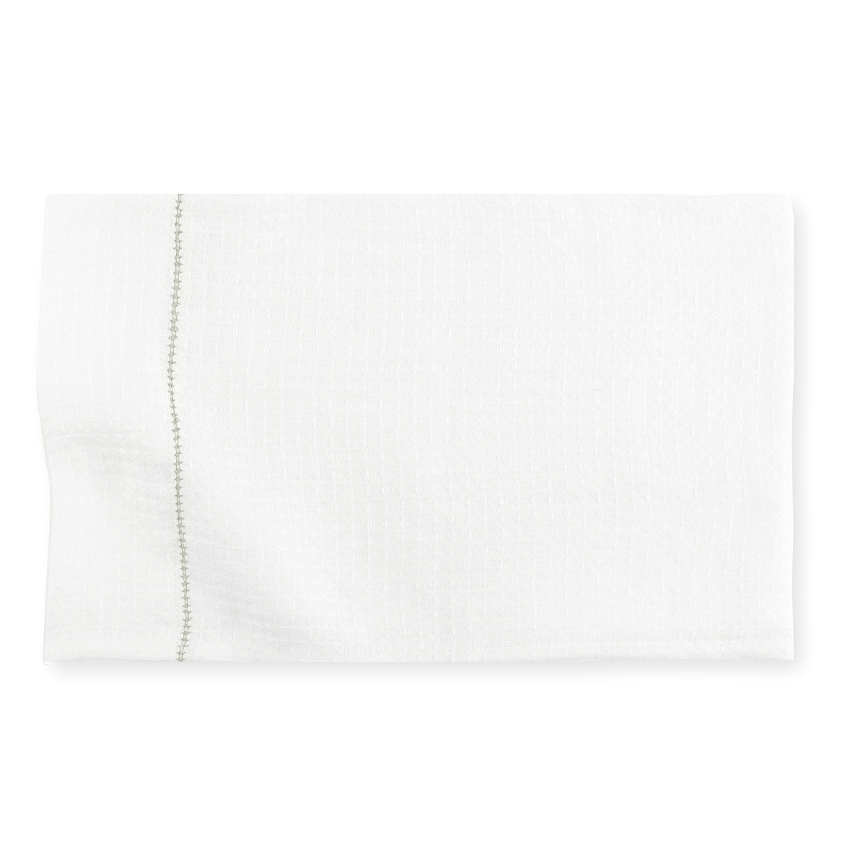 Liege Hand Towel in Ivory White Waffle with Olive Green Hemstitch