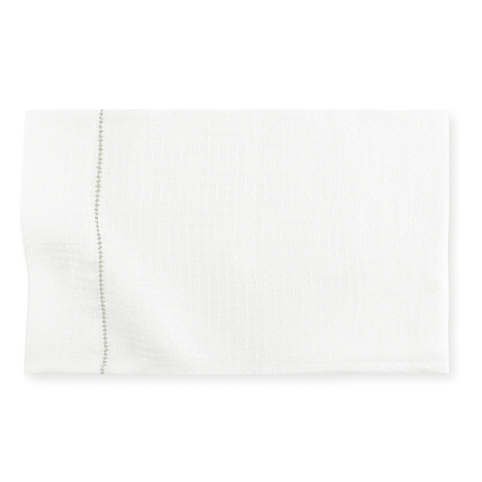 Liege Hand Towel in Ivory White Waffle with Olive Green Hemstitch