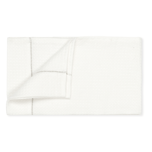 Liège Hand Towel in Ivory White Waffle with Parma Grey Hemstitch