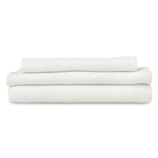 Liège Hand Towel in Ivory White Waffle with Parma Grey Hemstitch