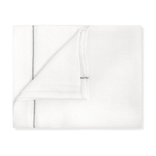 Waffle Linen Liège Bath Sheet in Ivory White Waffle with Indigo Hemstitch