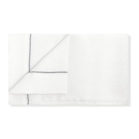 Waffle Linen Liège Hand Towel in Ivory White Waffle with Indigo Hemstitch