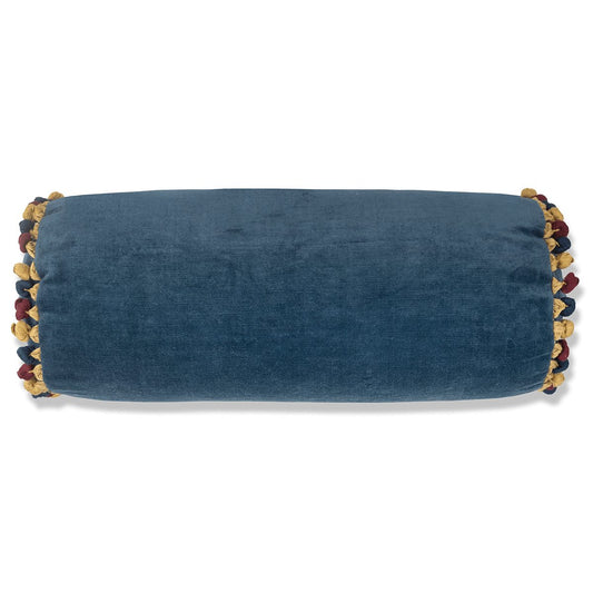 Bolster Cushion in Midnight Blue Velvet with Tassels