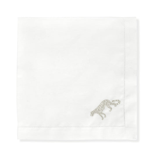 Set of 6 Large Hemstitch Napkins Ivory White Leopard Embroidery