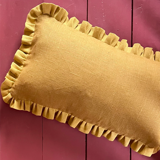 Old Gold Cushion with Ochre Frill