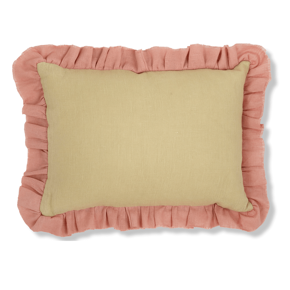 Pale Gold Cushion with Soft Coral Frill