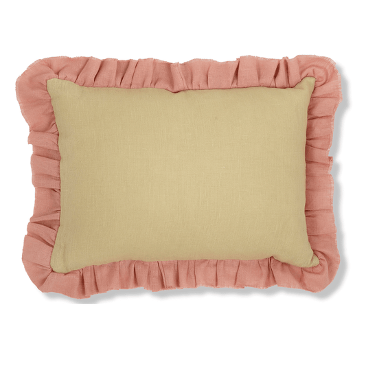 Pale Gold Cushion with Soft Coral Frill