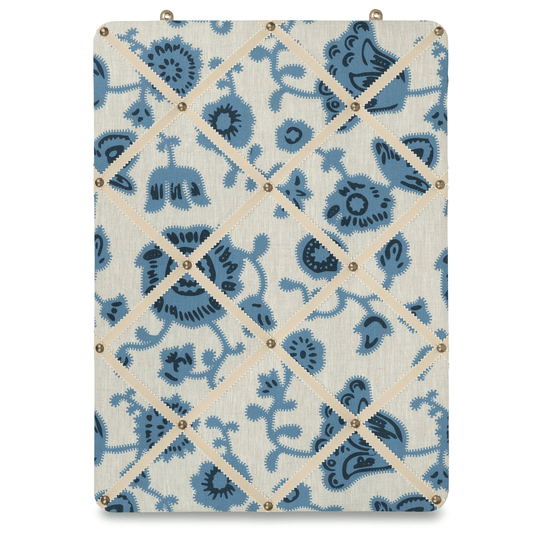 Ribboned Bulletin Board in Volga's Persian Poppy Print in Cornflower Blue with Macadamia Trim