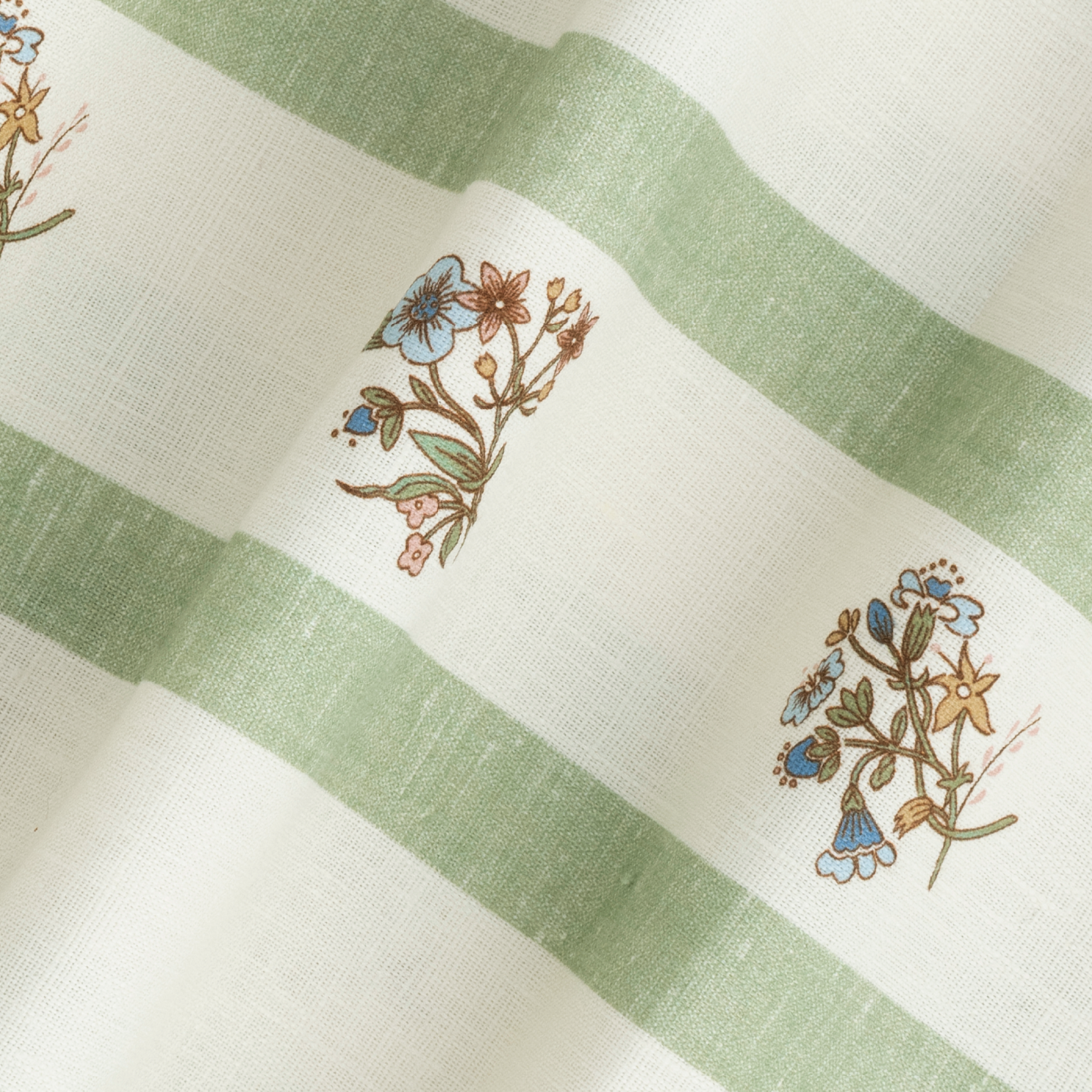 Flax & Field Posy Stripe Dual Use Printed Linen Eucalyptus/Pale Oyster