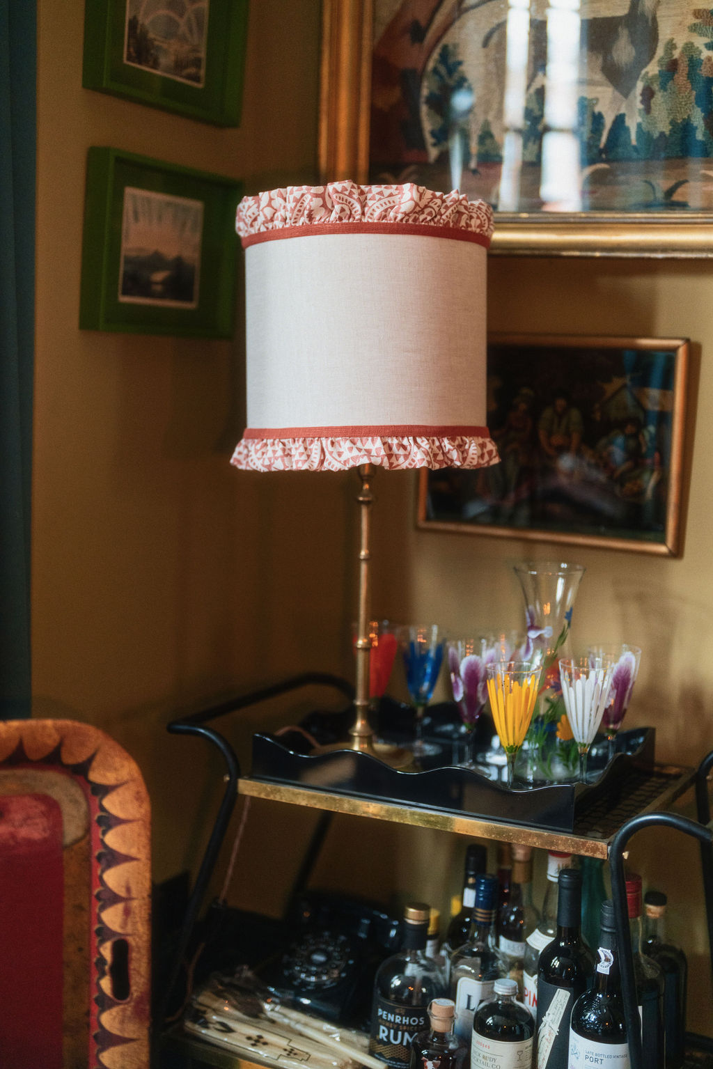 Sheer Linen Putty Lampshade with Double Ruffle Detail in Ivan Terracotta