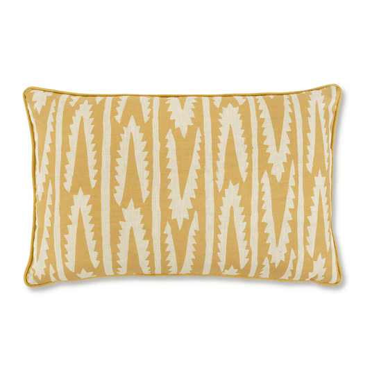 Shashka Print Cushion in Ochre with Venitian Velvet in Ochre - Volga