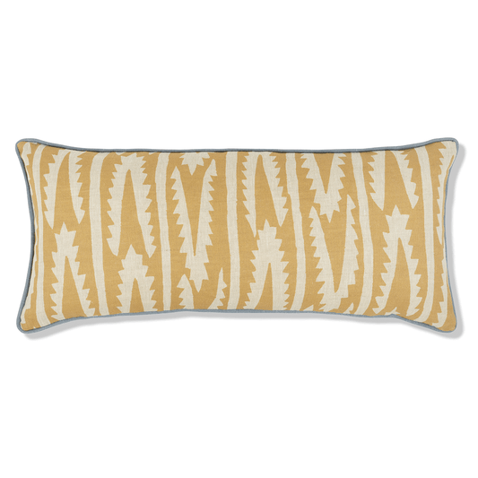 Shashka Cushion in Ochre with Chambray Blue Trim
