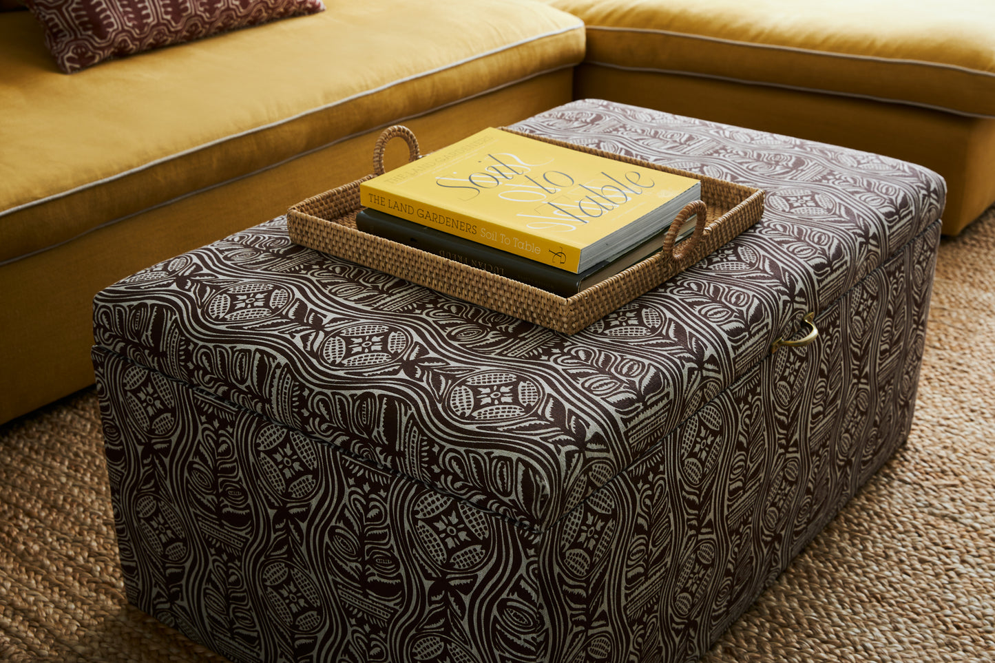 Paper-Backed Dacha Printed Linen Wallcovering in Tobacco/Natural