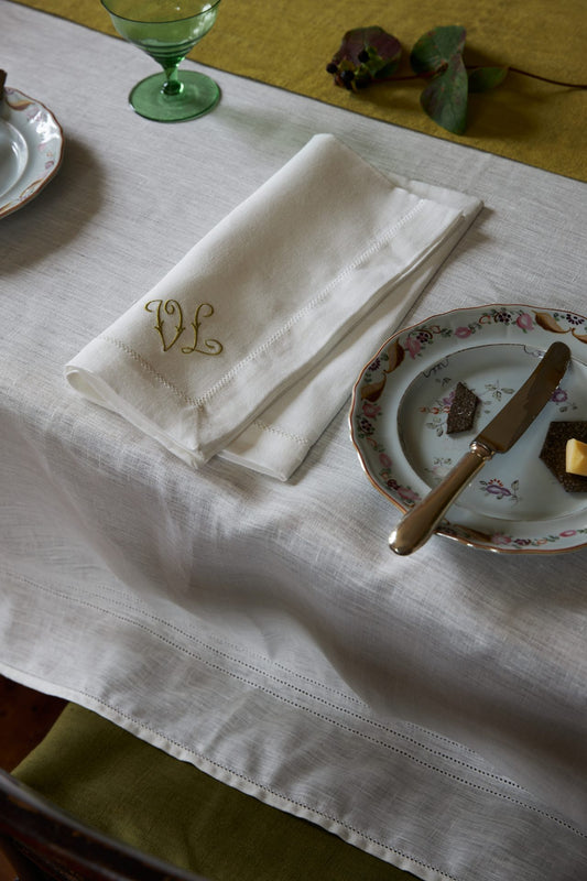 Tablecloth Hemstitch Ivory White - 175cm x 175cm